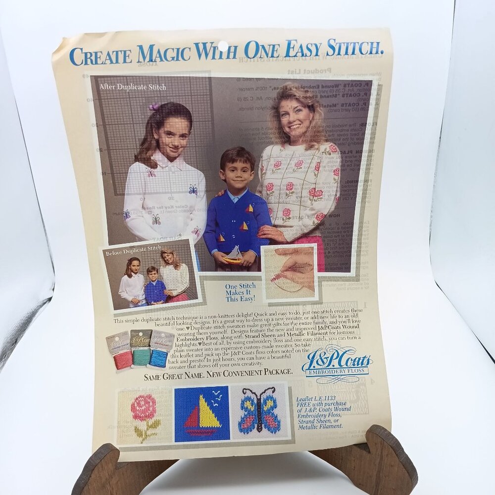 Vintage J&P Coats Knit Pattern and Instructions, Duplicate Stitch Embroidery